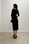 Crepe Fabric Midi Dress  - Black