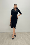 Crepe Fabric Midi Dress  - Black