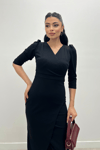 Crepe Fabric Midi Dress  - Black