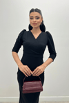 Crepe Fabric Midi Dress  - Black