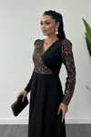 Krep Kumaş Payet Detaylı Elbise - BRONZ