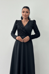 Crepe Fabric  Spangle Detailed Dress  - Black