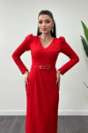 Pleat Detailed Dress - RED