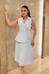 Krep Kumaş Plise Detaylı Elbise - BEBE MAVİSİ