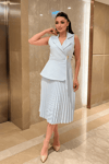 Krep Kumaş Plise Detaylı Elbise - BEBE MAVİSİ