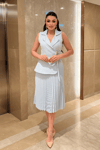 Krep Kumaş Plise Detaylı Elbise - BEBE MAVİSİ