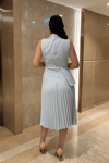 Krep Kumaş Plise Detaylı Elbise - BEBE MAVİSİ