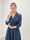 Krep Kumaş Puantiye Detaylı Midi Elbise - LACİVERT