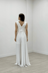 Krep Kumaş Şifon Şal Detaylı Abiye Tulum - BEYAZ