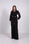 Krep Pantolon Bluz Takım  - Siyah