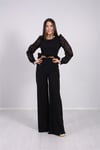 Krep Pantolon Bluz Takım  - Siyah