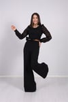 Krep Pantolon Bluz Takım  - Siyah