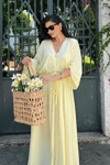 Krinkıl Kumaş Beli Lastikli Elbise - SARI