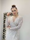 Kruvaze Payet Elbise - BEYAZ