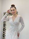 Kruvaze Payet Elbise - BEYAZ