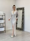 Kruvaze Payet Elbise - BEYAZ