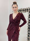 Kruvaze Payet Elbise - BORDO