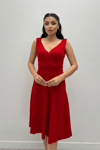 Double- Breasted Collar Strap Dress  - Red
