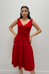 Double- Breasted Collar Strap Dress  - Red