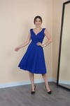 Kruvaze Yaka Askılı Elbise - Saks Mavisi