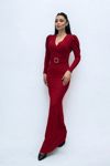 Double- Breasted Belt Detailed Dress  - Red