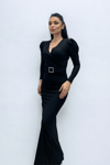 Double- Breasted Belt Detailed Dress  - Black