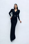 Double- Breasted Belt Detailed Dress  - Black