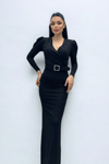Double- Breasted Belt Detailed Dress  - Black