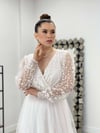 Kruvaze Yaka Simli Kumaş Elbise - BEYAZ