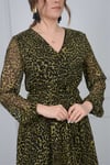Leopar Desenli Şifon Elbise - Sarı