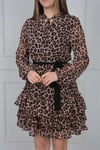 Leopar Mini Elbise - Kahverengi