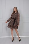 Leopar Mini Elbise - Kahverengi