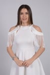 Omuz Püskül Elbise - Beyaz