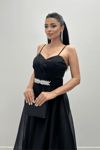 Organze Dalya Kumaş Prenses Elbise - SİYAH