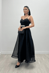 Organze Dalya Kumaş Prenses Elbise - SİYAH