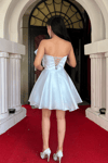 Organze Saten Kumaş Fİyonk Detaylı Mini Elbise - BEBE MAVİSİ