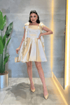 Organze Saten Kumaş Prenses Mini Elbise - BEJ