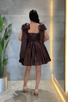 Organze Saten Kumaş Prenses Mini Elbise - KAHVERENGİ