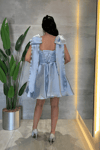 Organze Saten Kumaş Prenses Mini Elbise - BEBE MAVİSİ