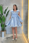Organze Saten Kumaş Prenses Mini Elbise - BEBE MAVİSİ
