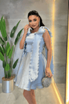 Organze Saten Kumaş Prenses Mini Elbise - BEBE MAVİSİ