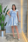 Organze Saten Kumaş Prenses Mini Elbise - BEBE MAVİSİ
