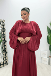Organze Şifon Beli Korse Detaylı Abiye Elbise - BORDO