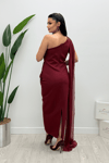 Organze Şifon Double Kumaş Şal Detaylı Elbise - BORDO