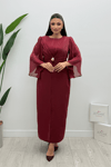 Organze Şifon Double Kumaş Tasarım Elbise - BORDO