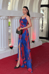 Organze Sifon Kumaş Desenli Maxi Elbise - SAKS MAVİ