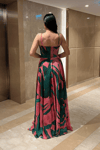 Organze Sifon Kumaş Desenli Maxi Elbise - YEŞİL