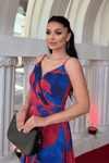 Organze Sifon Kumaş Desenli Maxi Elbise - SAKS MAVİ