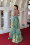 Organze Sifon Kumaş Desenli Maxi Elbise - MİNT YEŞİLİ