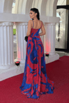 Organze Sifon Kumaş Desenli Maxi Elbise - SAKS MAVİ